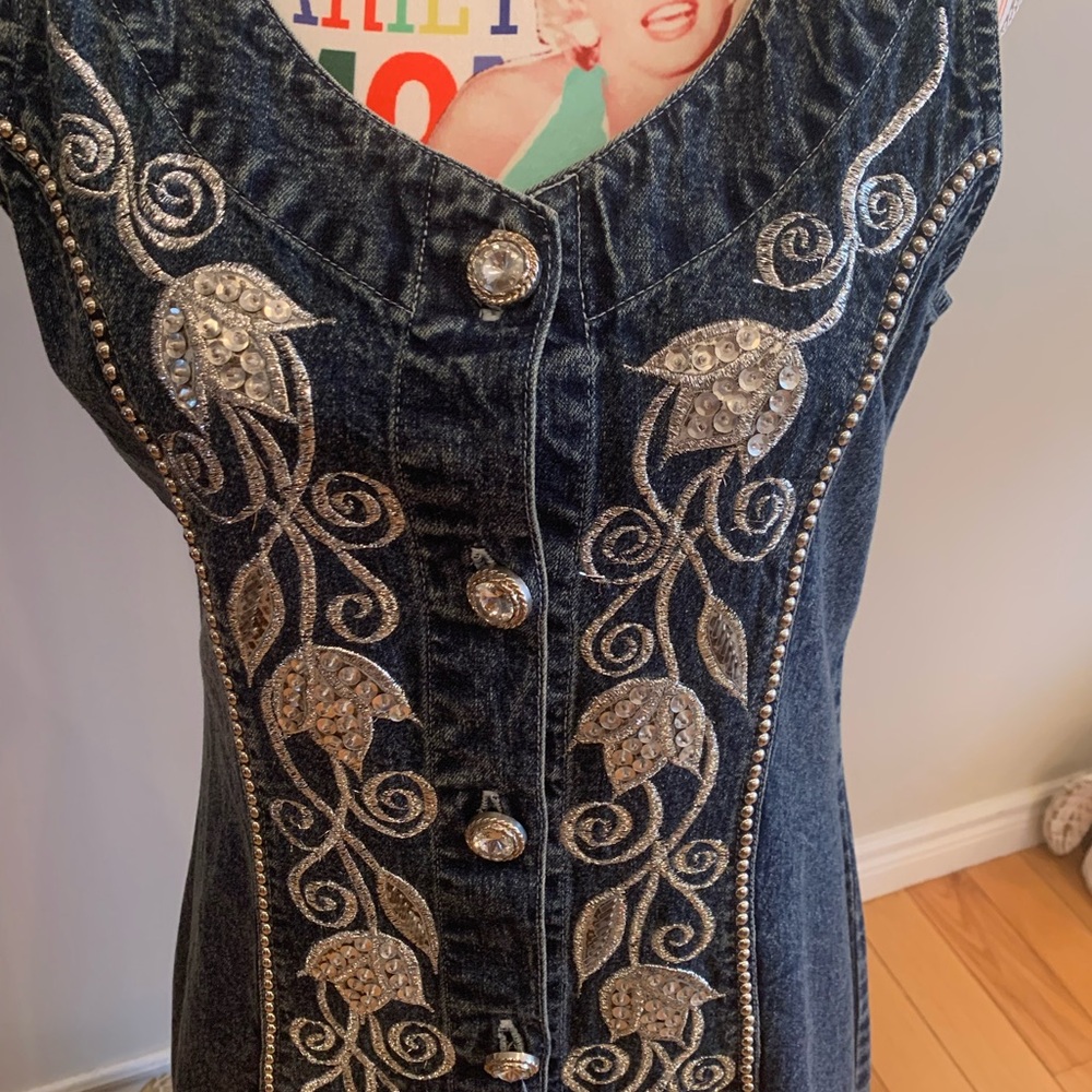 Vintage Embroidered Denim Dress by Jazzino with Sequins